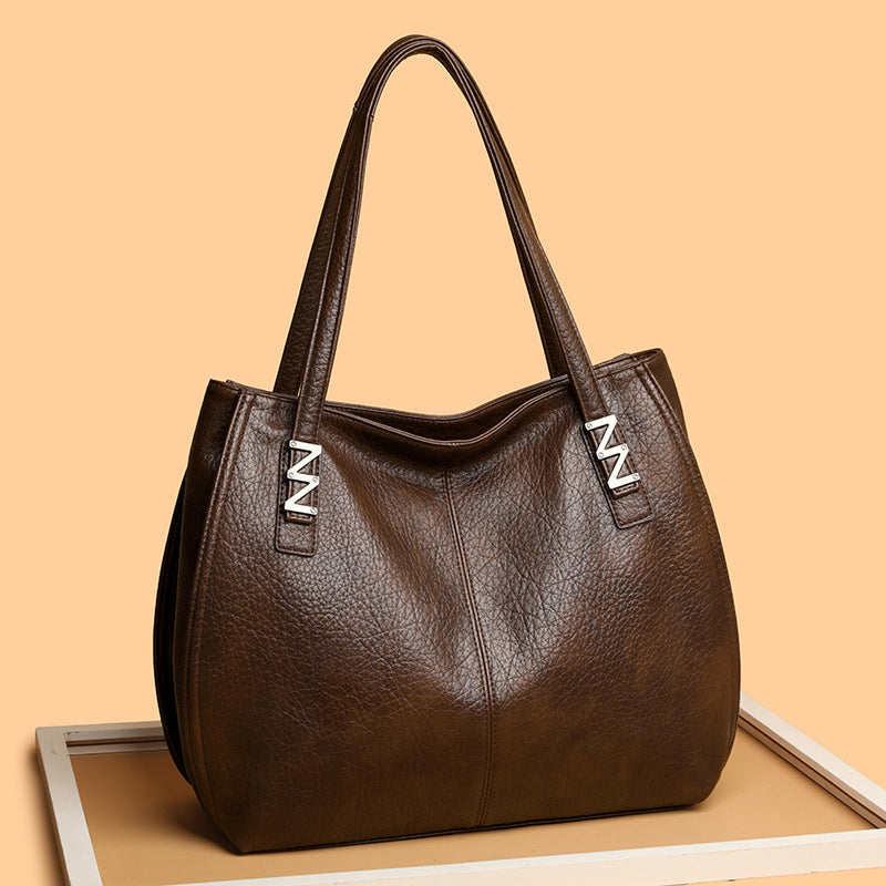 Women's Simple Fashion Soft Leather Retro Textured Large Tote Bags