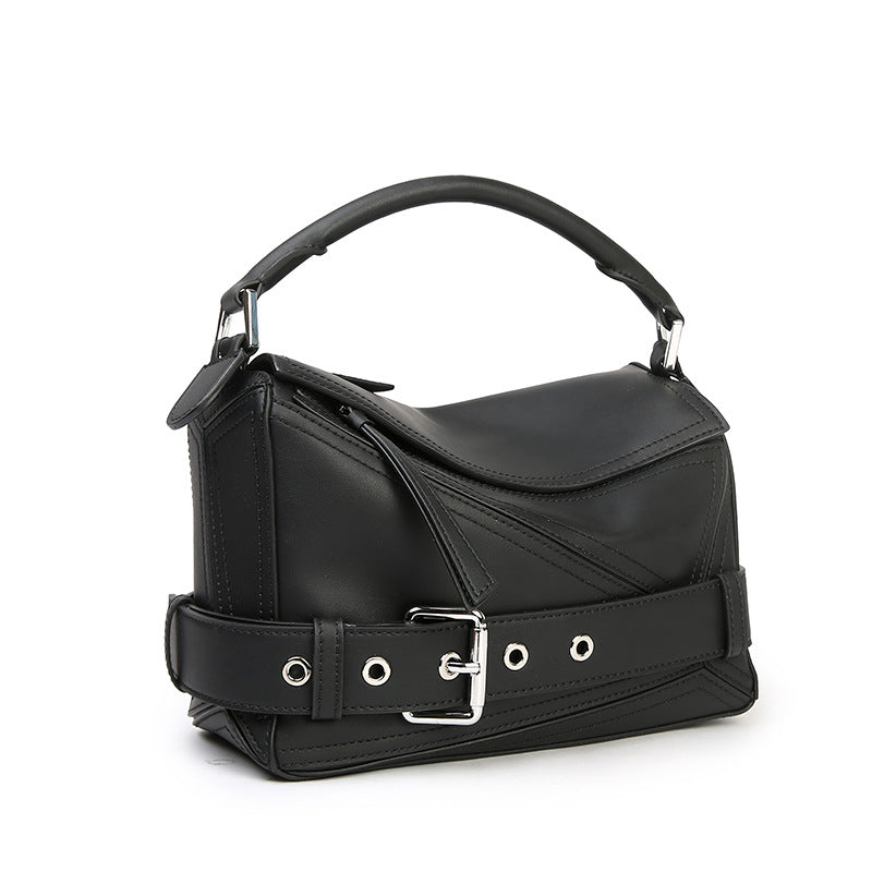 Women's First Layer Cowhide Motorcycle Geometric Genuine Leather Large Handbags