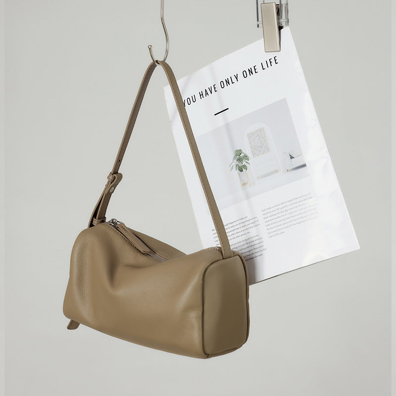Women's First Layer Soft Cowhide Boston Style Pillow Genuine Women's Shoulder Bag