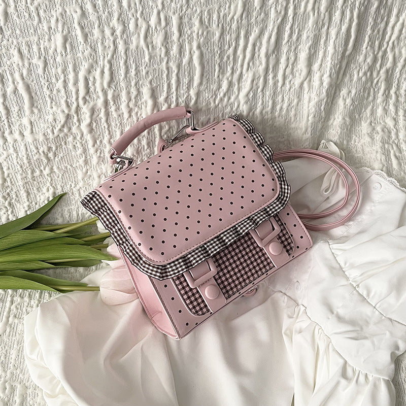 Women's Vintage Ruffled Cute Fresh Polka Dot Backpacks