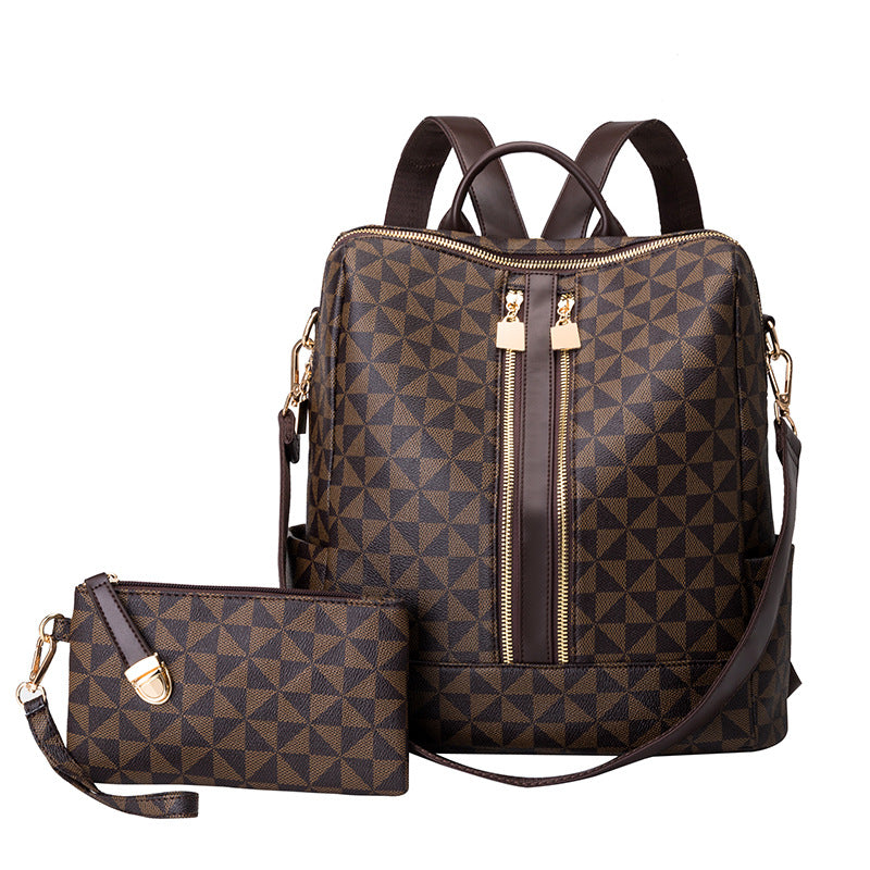 Women's Korean Double Zipper Versatile Large Capacity Vintage Backpacks