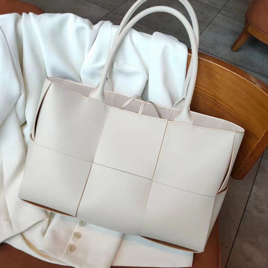 Cowhide Song Authentic Leather Weave Shopping Portable Women's Handbag