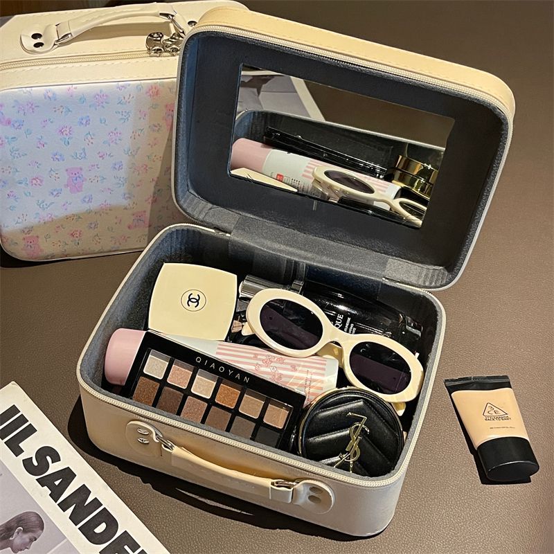 Cute Makeup With Mirror Suitcase Cosmetics Cosmetic Case