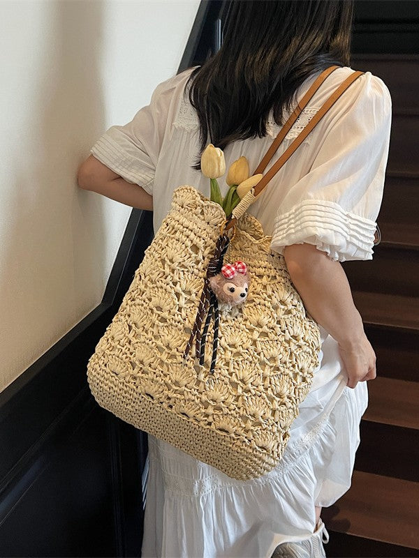 Women's Simple Niche Crocheted Woven Artistic Portable Seaside Women's Shoulder Bag