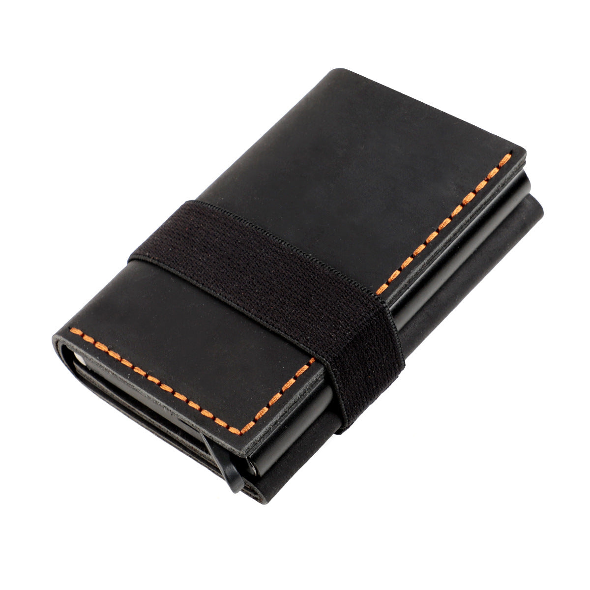 Horse Leather Swiping Aluminum Box Elastic Band Manual Pop-up Cover Handbags