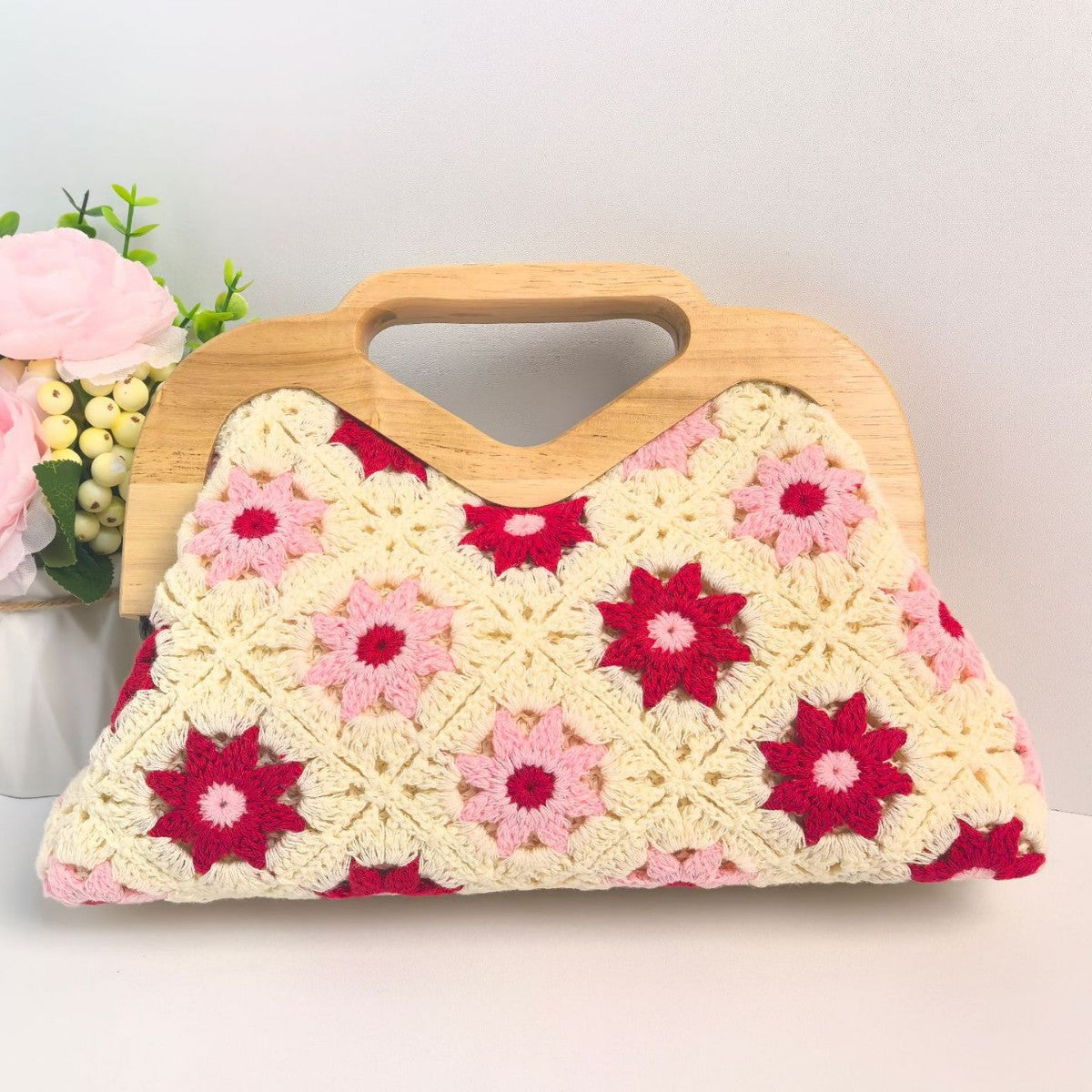 Women's Handmade Cotton Exquisite Pattern Crocheted Hollow Woven Knitted Bags