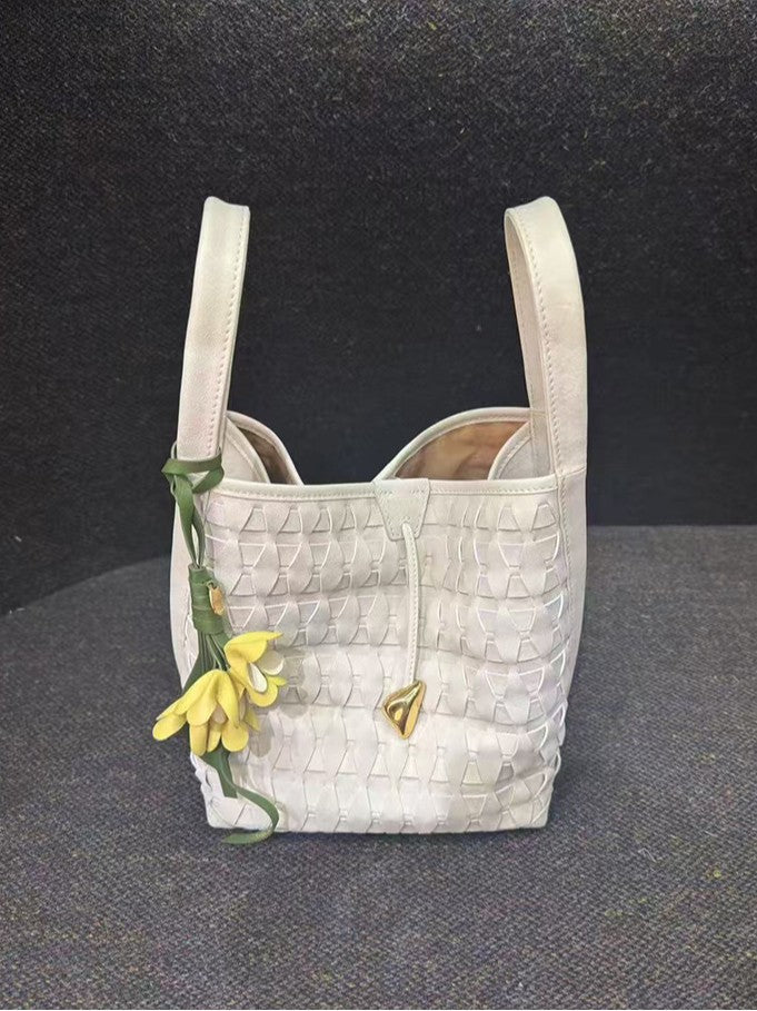 Bamboo Basket Rhombic Ribbed Fashionable Vegetable Handbags