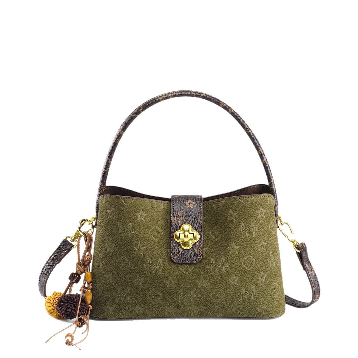 Women's Frosted Embossed Olive Green Retro Temperament Entry Lux Shoulder Bags