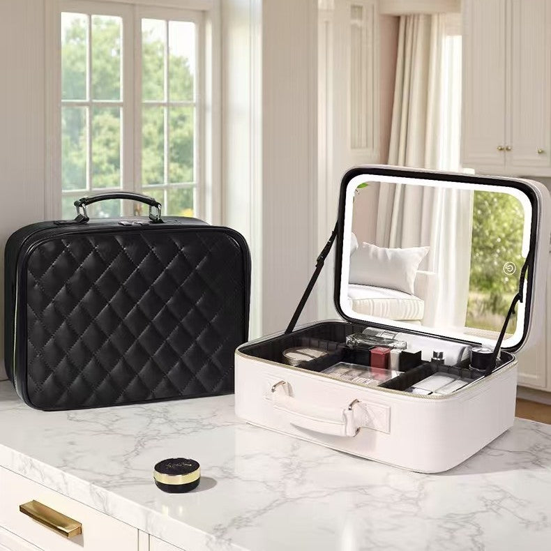 High-grade With Mirror Cosmetics Light Partition Layered Makeup Bag
