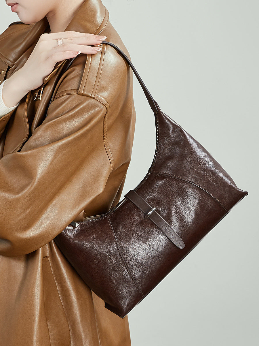 Women's Tanning Leather Niche Retro Dumpling Genuine Women's Shoulder Bag