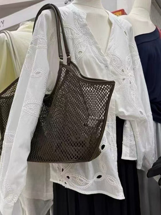 Women's Large Capacity Beach Hollow Mesh Vacation Women's Shoulder Bag