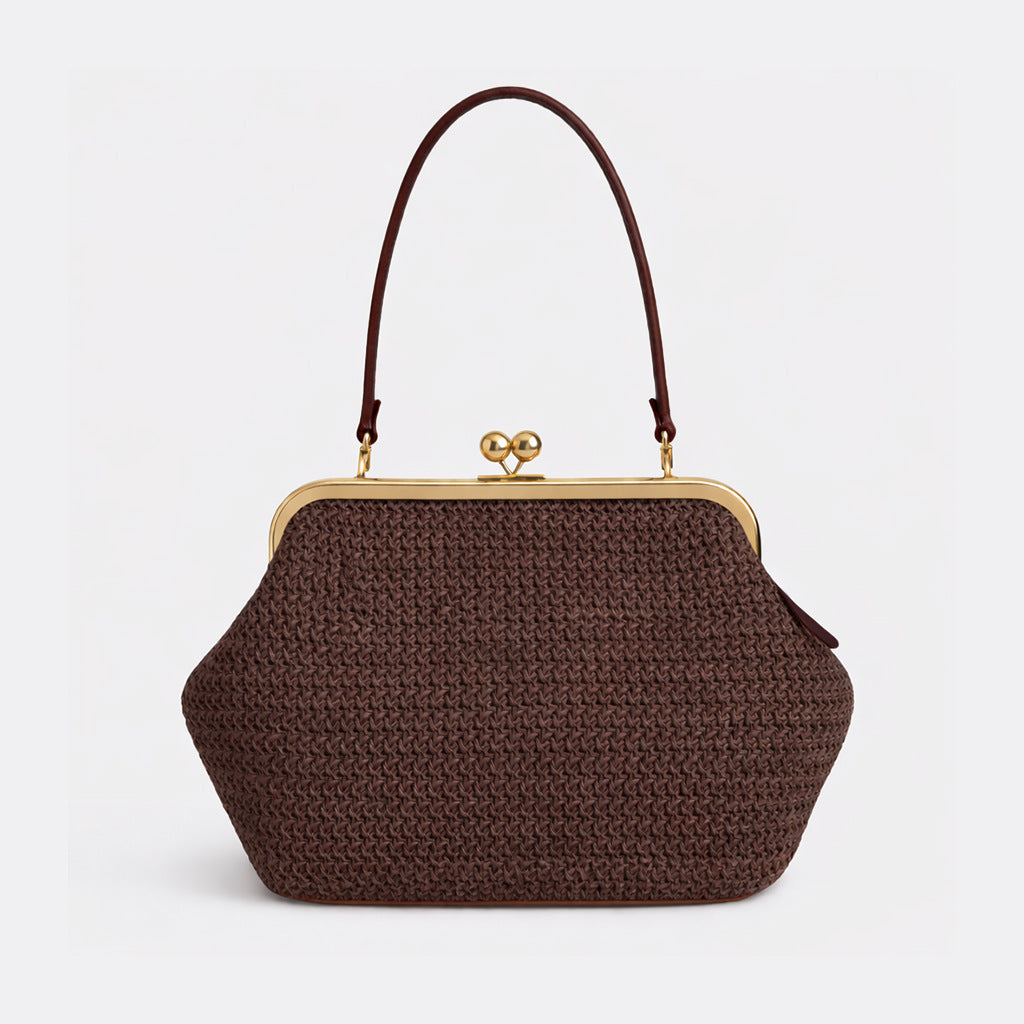 Women's Minority Design Clip Fashion Dinner Large Capacity Straw Handbags