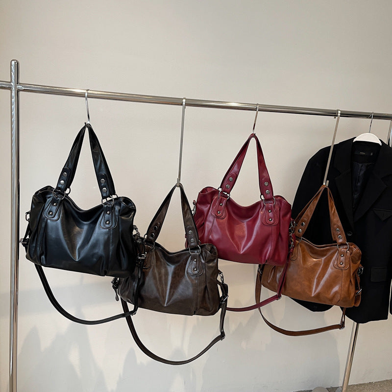 Retro Soft Leather Textured Solid Color Large Capacity Versatile Women's Shoulder Bag
