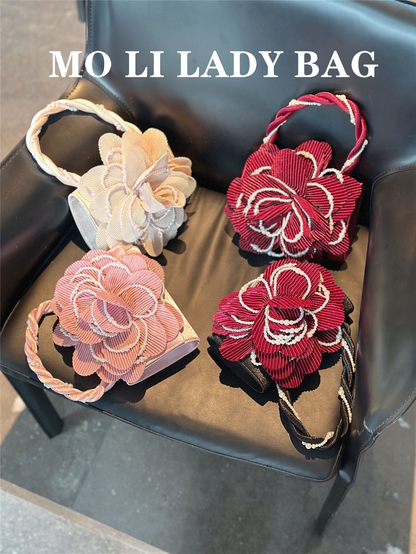 Wine Red Twist Pearl Clutch Rose Sculpting Powder Flower Bags
