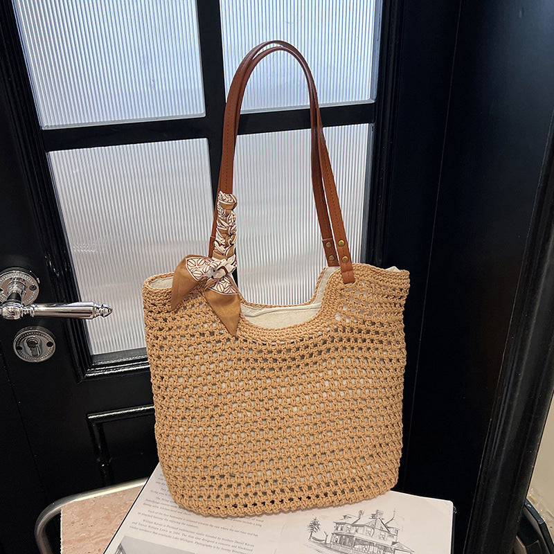 Summer Straw Fresh Seaside Holiday Crochet Woven Large Capacity Totes Women's Shoulder Bag