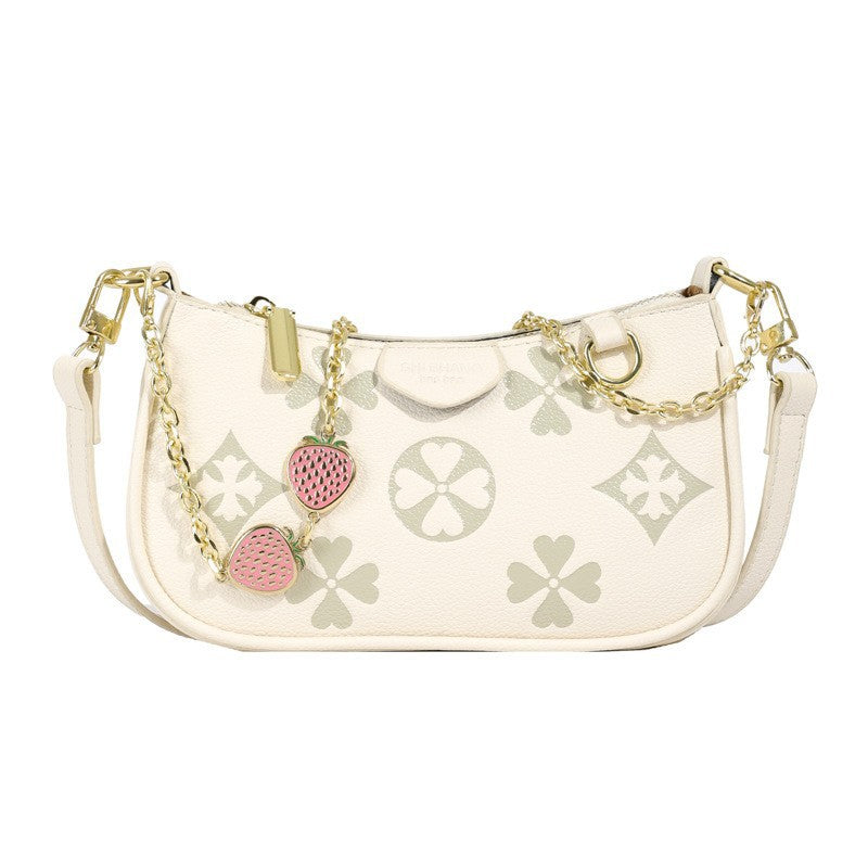 Boston Pillow Clover Embossed Strawberry Diamond Pendant Women's Messenger Bag