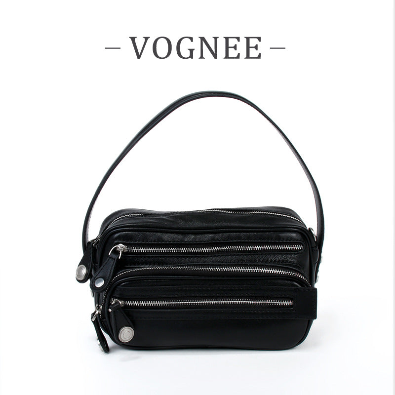 Women's Genuine Leather Design Zipper Fashion Portable Small Square Bags