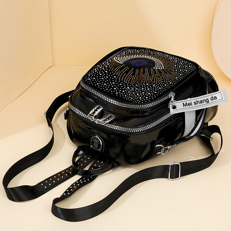 Women's Rhinestone Fashion Personality Big Eyes Western Style Large Capacity Backpacks