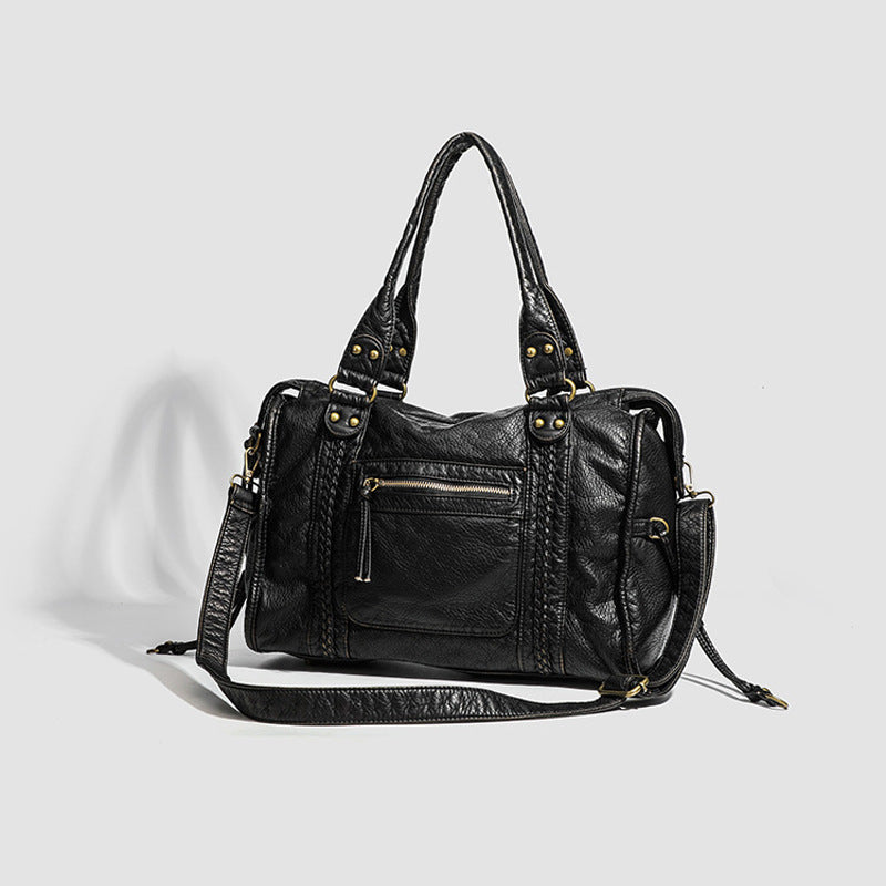 Women's Korean Washed Leather Soft Retro Motorcycle Women's Shoulder Bag