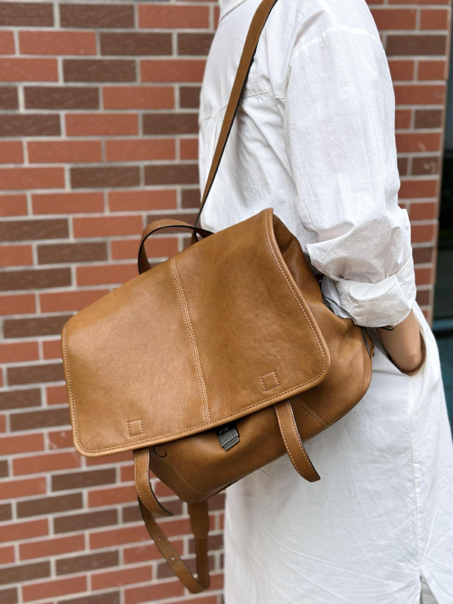 Song Vegetable Tanned Sheepskin Genuine Leather Niche Backpacks