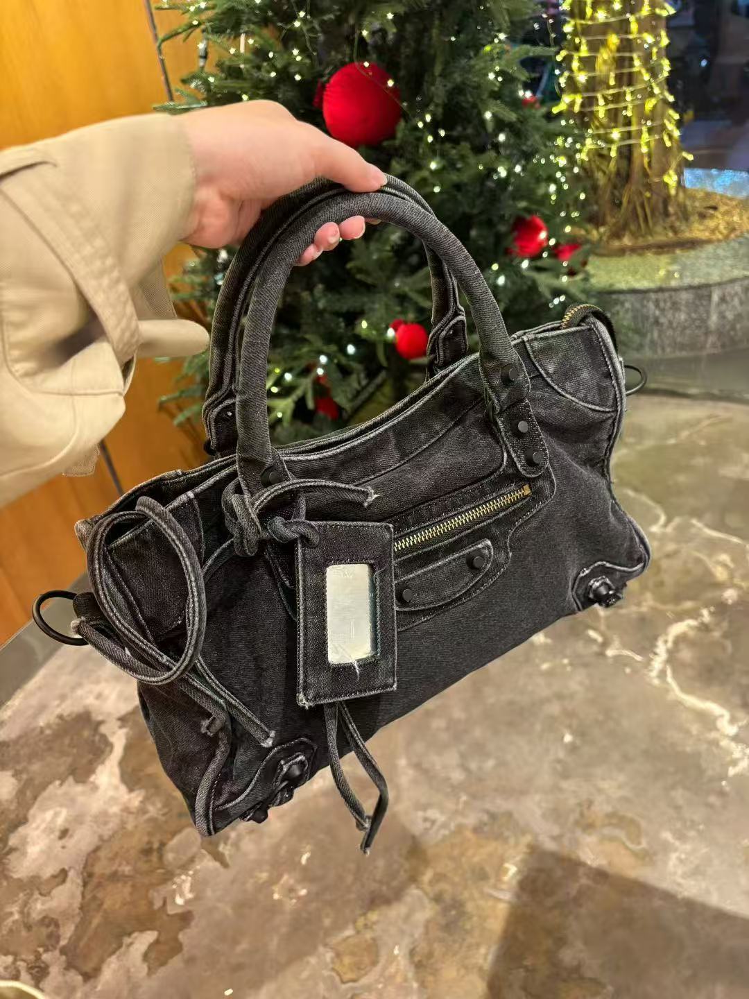 Rivet Motorcycle Washed Denim Neutral Punk Tote Bag