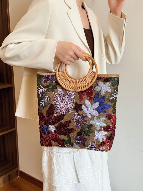 Women's Sequined Straw High-grade Niche Embroidered Large Capacity Bags