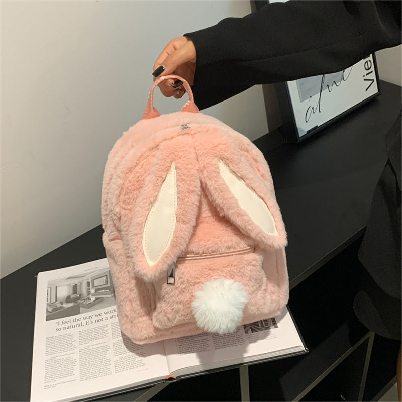 Women's Adorable Rabbit Ears Plush Winter Fashion Furry Cute Backpacks