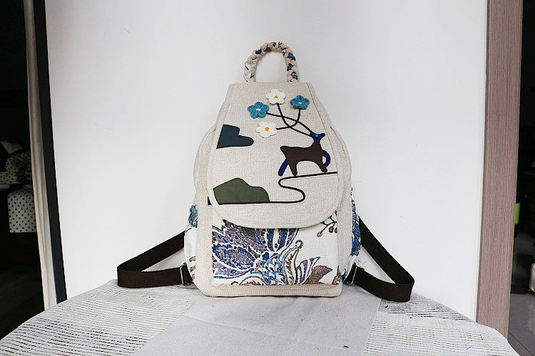 Women's Vintage Printing Wax Line Woven Fresh Women's Backpack