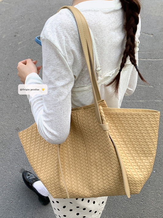 Women's Large Capacity Woven Vegetable Basket Simple Underarm Bag