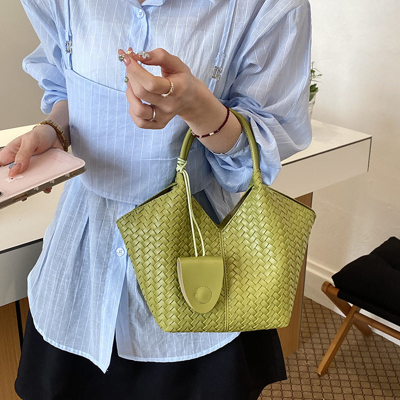 Women's Niche Texture Large Capacity Simple Woven Vegetable Tote Bag