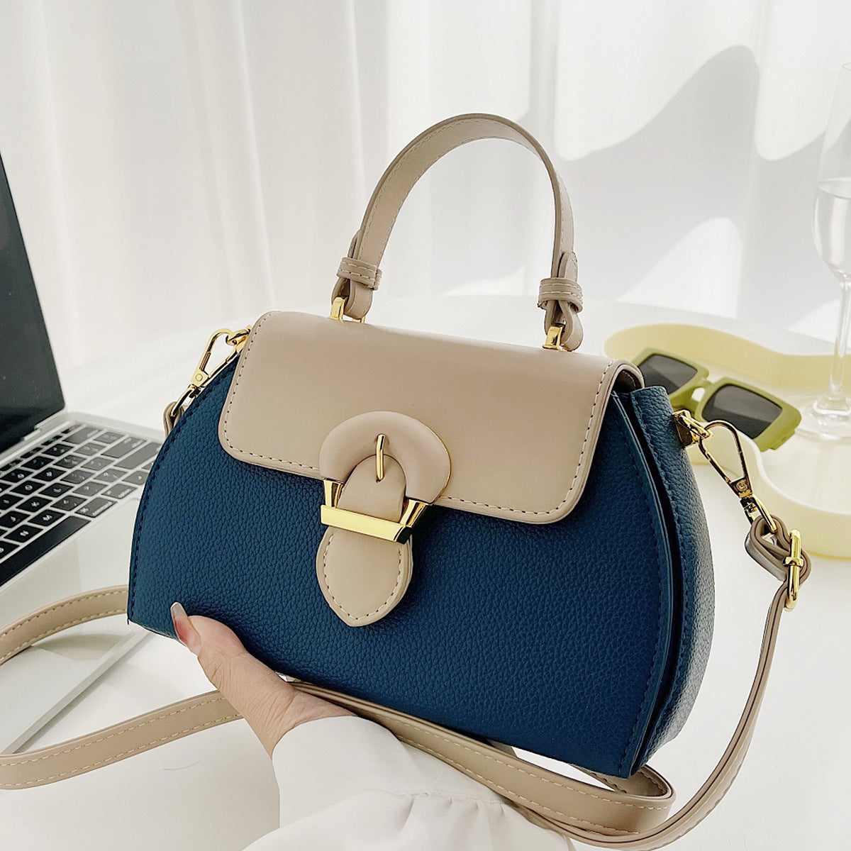 Women's Retro Color Contrast Patchwork Niche Design Women's Handbag