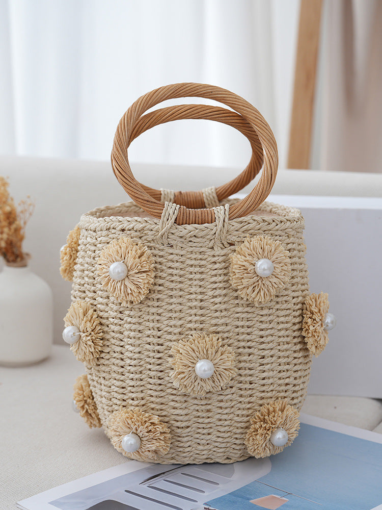 Women's Hand Handmade Woven Pearl Round Bracelet Women's Handbag