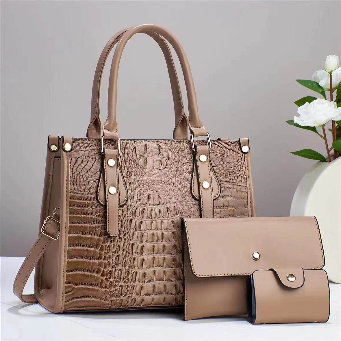 Women's Embossed Three-piece Fashion Portable Large Capacity Bags