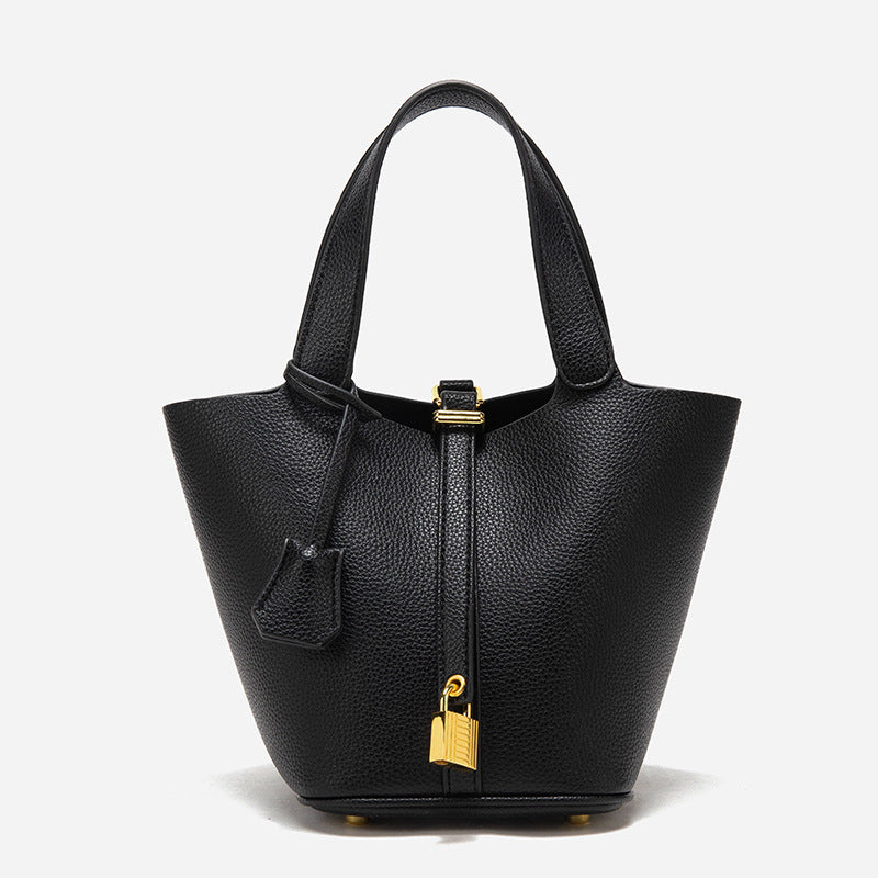 Women's Genuine Leather Simple Textured Fashion Commuter Bucket Bag