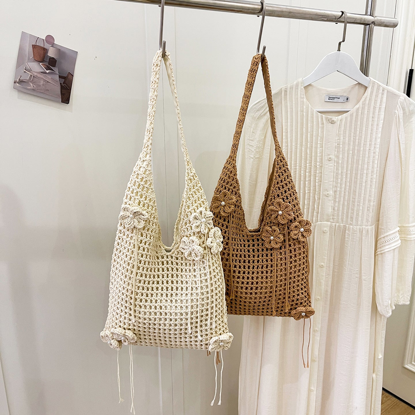 Knitted Hollow Beach Underarm Large Capacity Woven Western Style Shoulder Bags