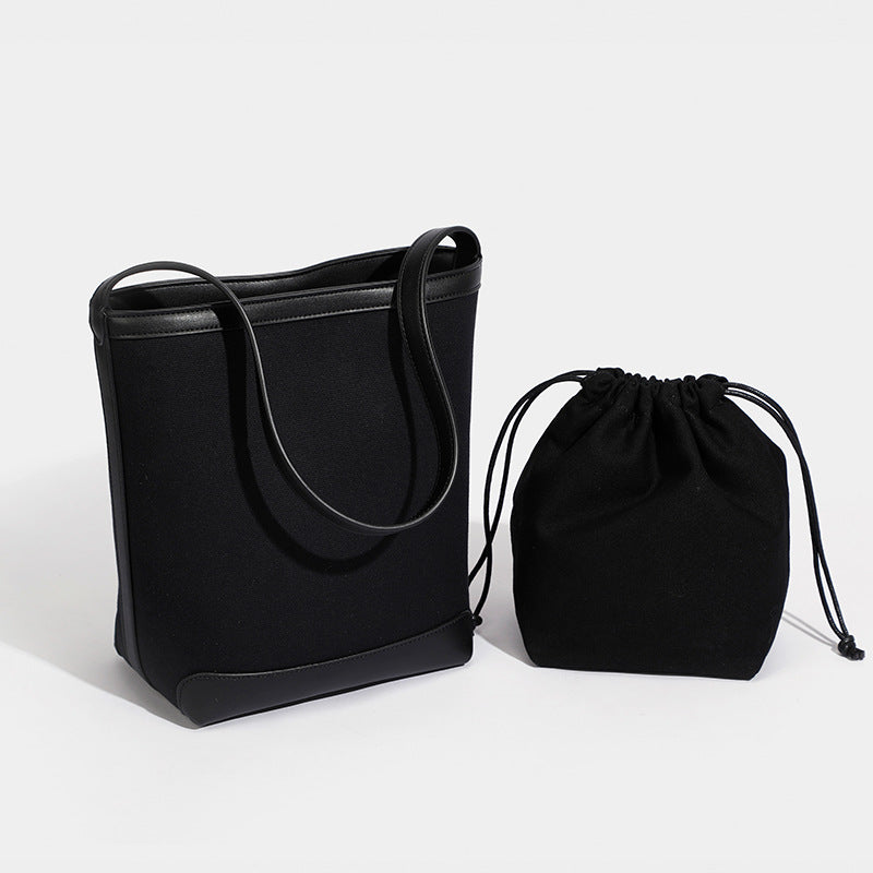 Korean Style Canvas Large Capacity Shopping Contrast Women's Shoulder Bag
