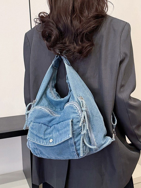 Innovative Fashion Women's Commuter Textured Denim Bucket Bags