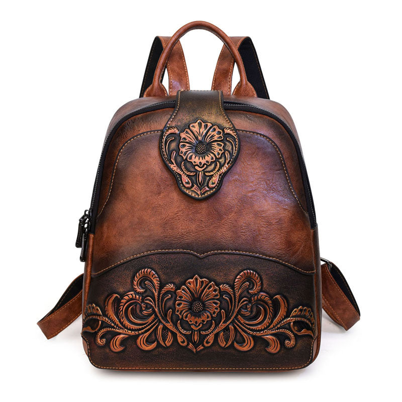 Women's Retro Embossed Stitching Large Capacity Burst Backpacks