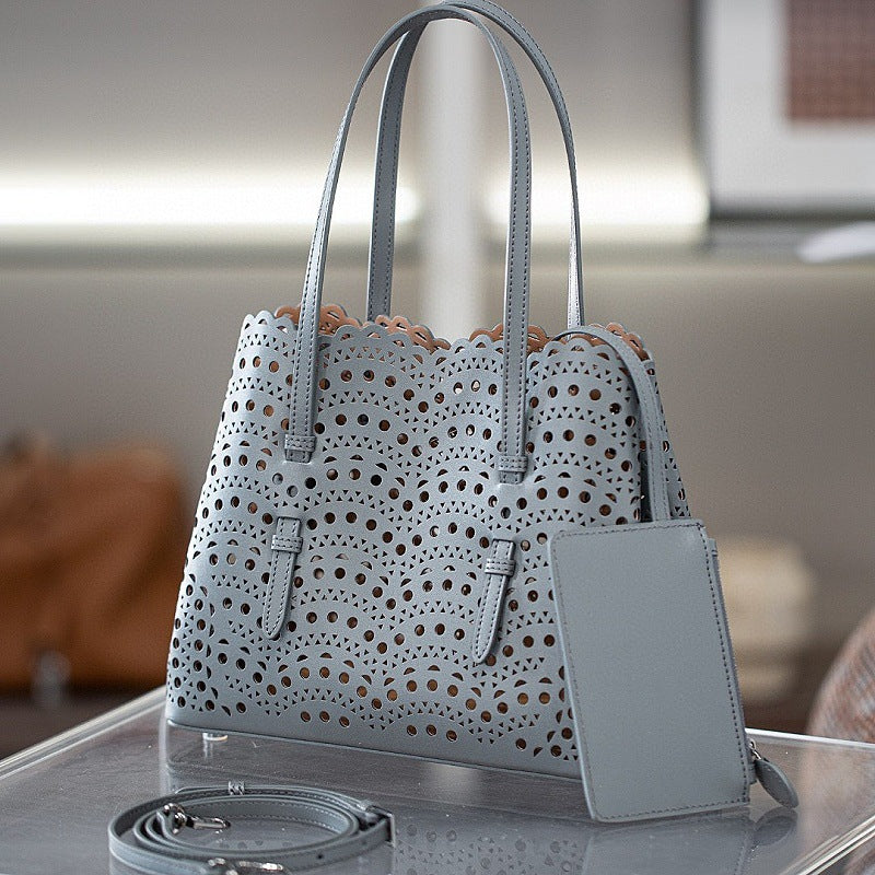 Women's Wave Hollow Carved Calfskin Vegetable Basket Fashion Son Women's Shoulder Bag