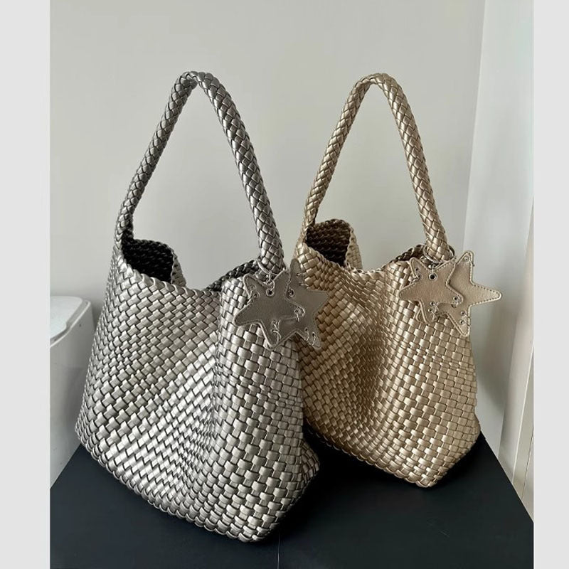 Women's Gun Medium Champagne Hand-woven Large Capacity Commuter Underarm Bags