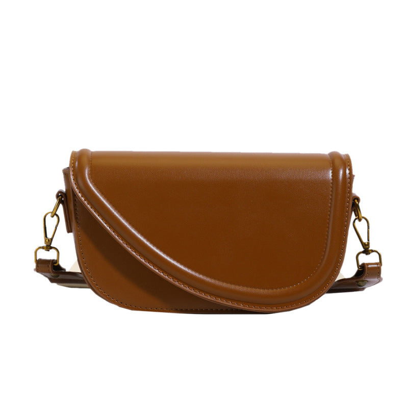 Women's Brown Early Autumn Fashion Korean Simple Saddle Women's Shoulder Bag