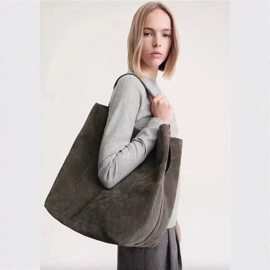 Women's Vintage Suede Matte Cowhide Genuine Leather Commuter Large Capacity Women's Shoulder Bag