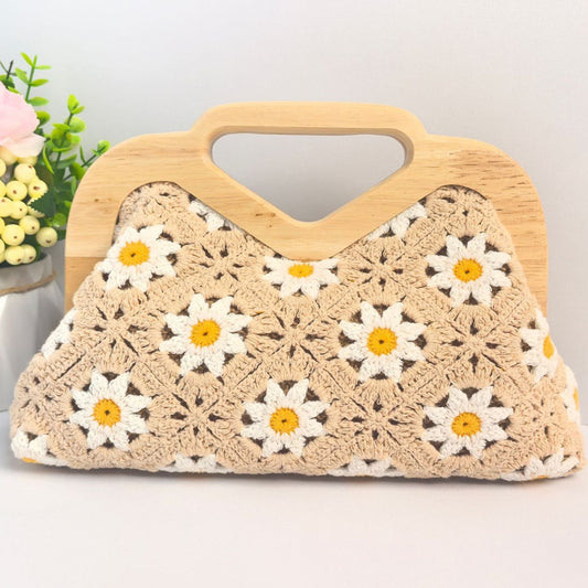 Women's Handmade Cotton Exquisite Pattern Crocheted Hollow Woven Knitted Bags