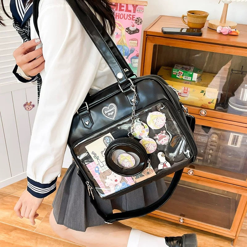 Soft Cartoon Transparent College Style Board Women's Shoulder Bag