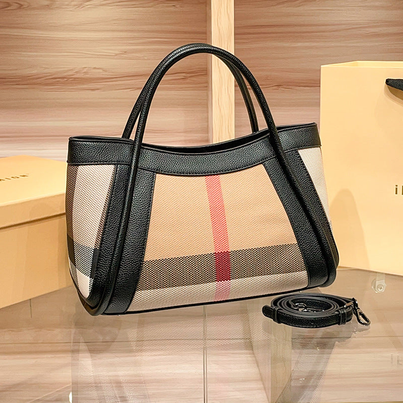 Women's Fashion Genuine Leather Large Capacity Plaid Handbags