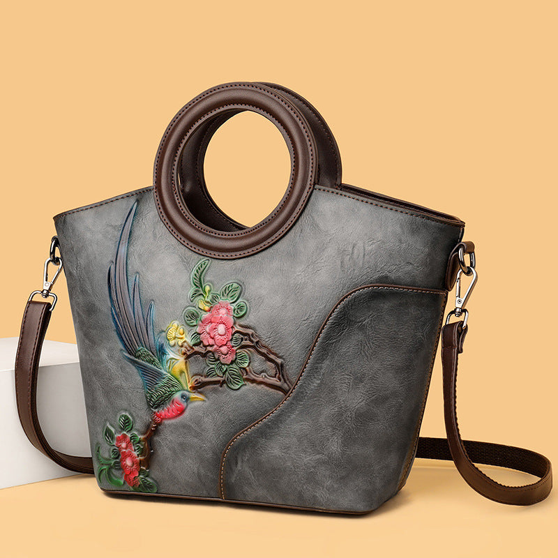 Women's Authentic Leather Tactile Feel Retro Embossed Women's Handbag
