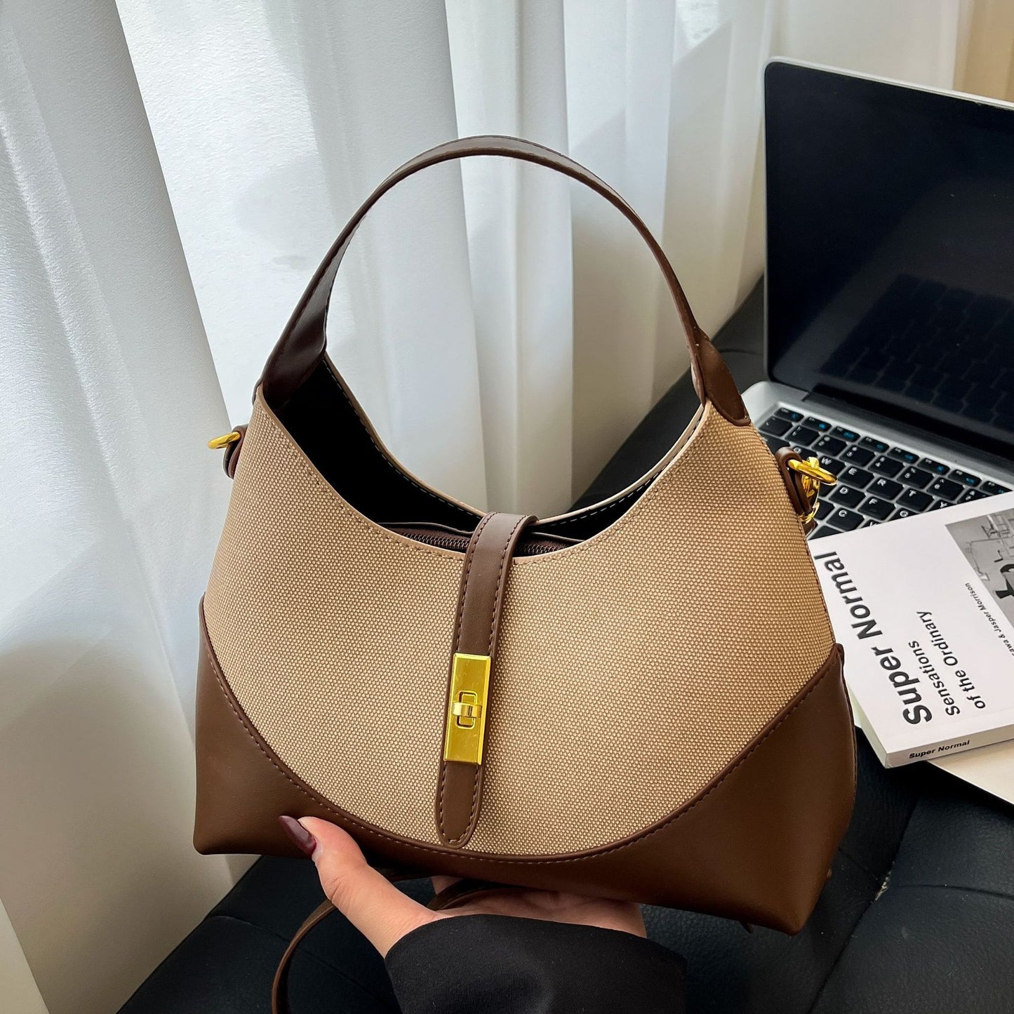 Women's Contrast Color Design Dumpling Making Commute Underarm Bag