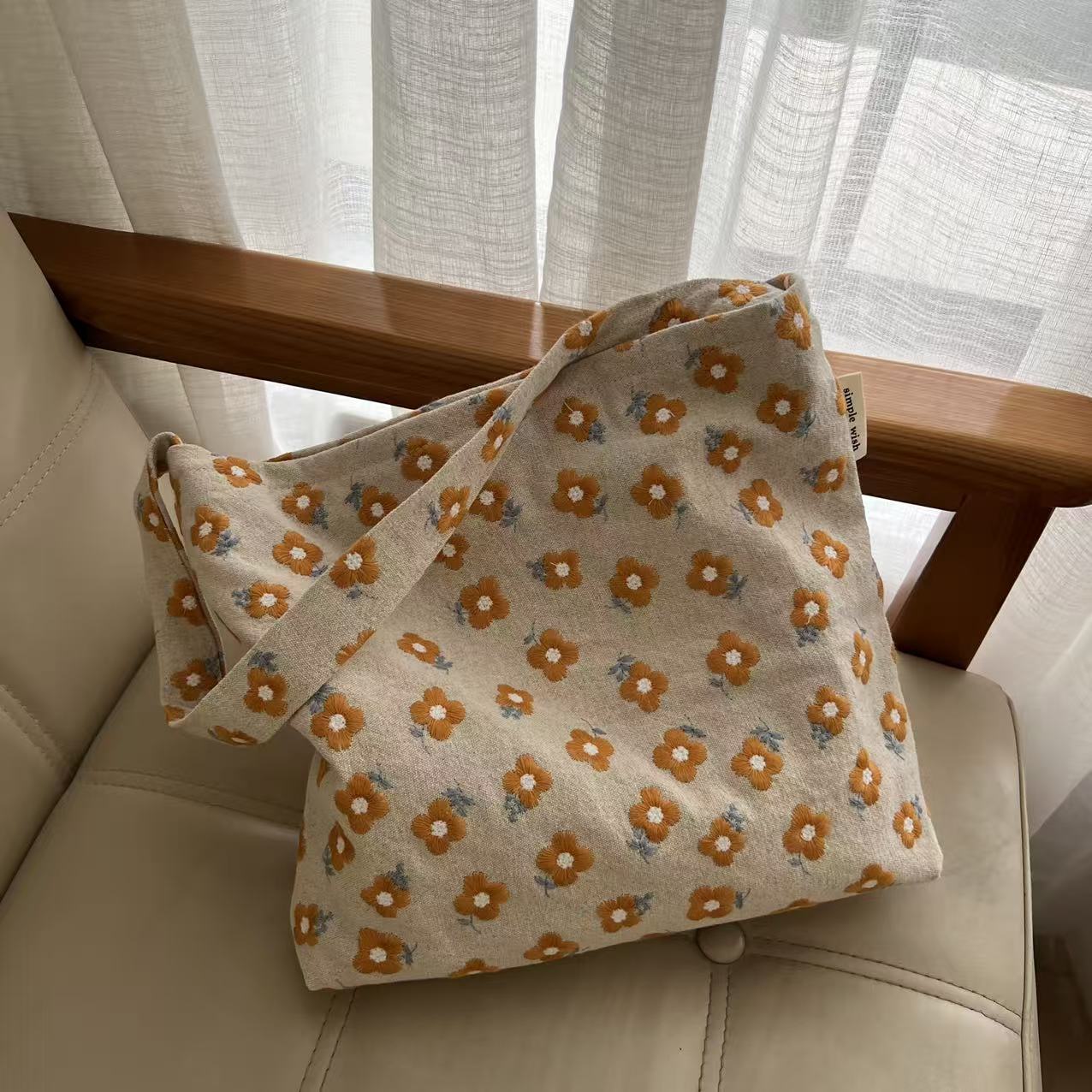 Women's Cloth Little Yellow Flower Embroidered Canvas Large Combination Artistic Underarm Bag