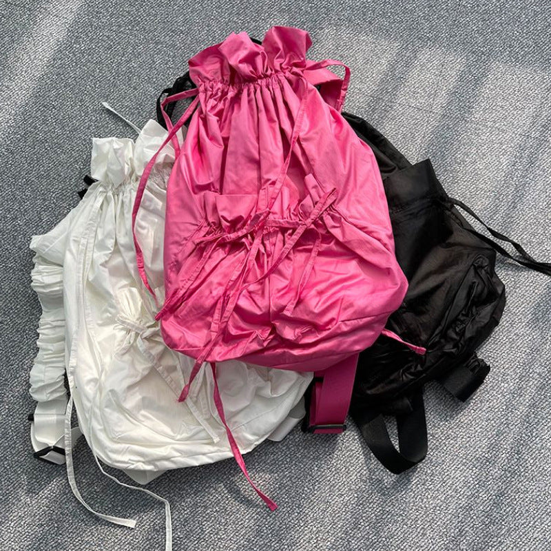 Women's Waterproof Pleated Nylon Drawstring Large Capacity Backpacks