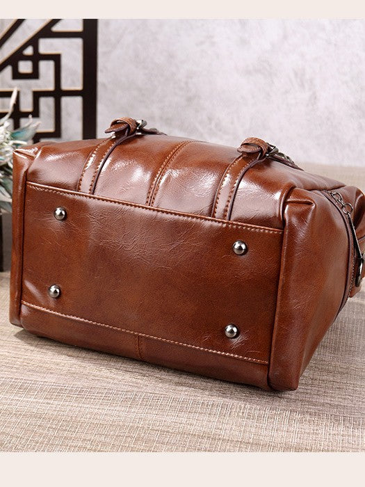 Women's Fashion Retro Portable Oil Waxed Leather Women's Handbag